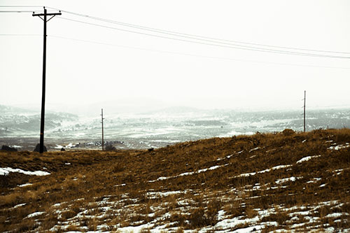 Winter Snowstorm Approaching Powerlines (Yellow Tint Photo)