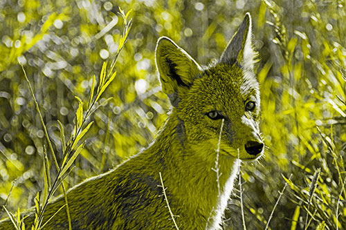 Bashful Coyote Spots Human (Yellow Tone Photo)