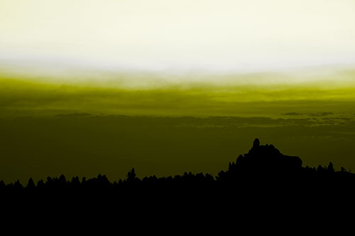 Blood Cloud Sunrise Behind Mountain Range Silhouette (Yellow Tone Photo)