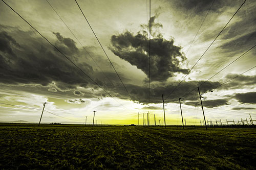 Creature Cloud Formation Above Powerlines (Yellow Tone)