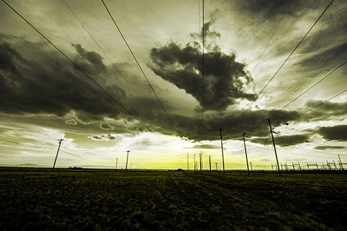 Creature Cloud Formation Above Powerlines (Yellow Tone Photo)