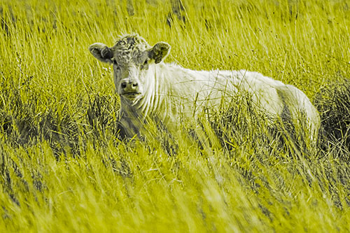 Curious Cow Awakens From Nap (Yellow Tone Photo)