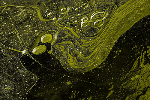 Frozen Bubble Clusters Among Twirling River Ice (Yellow Tone)