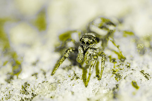 Hairy Jumping Spider Enjoying Sunshine (Yellow Tone Photo)