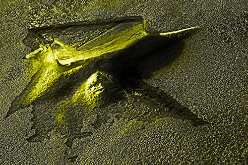Jagged Melting River Ice Submerging (Yellow Tone Photo)