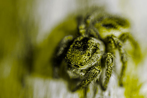Jumping Spider Makes Eye Contact (Yellow Tone Photo)