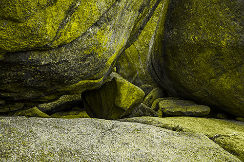 Large Crowded Boulders Leaning Against One Another (Yellow Tone)