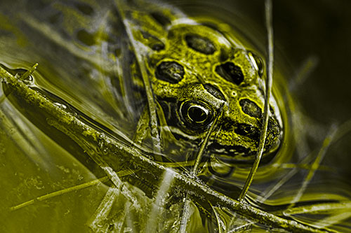 Leopard Frog Keeping Eye Out Above Water (Yellow Tone)