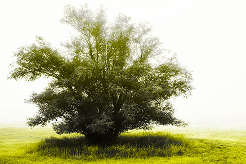 Lone Tree Standing Among Fog (Yellow Tone)