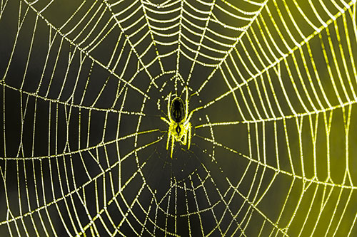 Orb Weaver Spider Rests Among Web Center (Yellow Tone Photo)