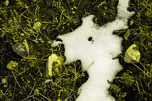 Peering Humanoid Snow Face Creature Among Rocks (Yellow Tone Photo)