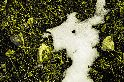 Peering Humanoid Snow Face Creature Among Rocks (Yellow Tone)