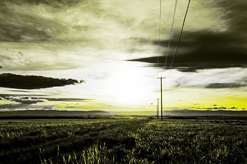 Powerline Prairie To Peak Sunset (Yellow Tone Photo)