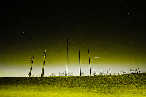 Powerlines Among The Night Stars (Yellow Tone Photo)