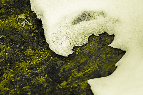 Screaming Snow Face Slowly Melting Atop Rock Surface (Yellow Tone Photo)