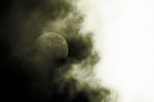 Smearing Mist Clouds Consume Moon (Yellow Tone Photo)