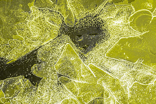 Smug Ice Face Among Frozen River Water (Yellow Tone)