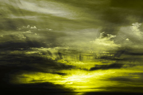 Sunrise Bursting Colorful Light Past Clouds (Yellow Tone Photo)
