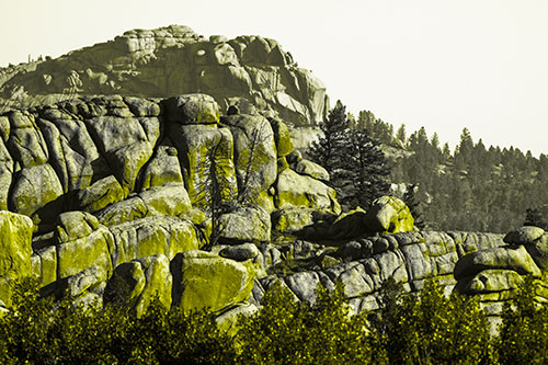 Two Towering Rock Formation Mountains (Yellow Tone Photo)