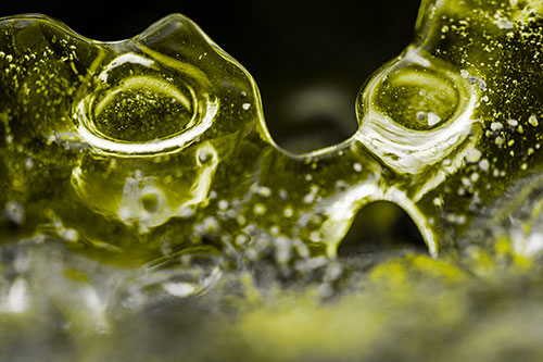 Vertical Bubble Eyed Screaming Ice Face Along Frozen River (Yellow Tone)