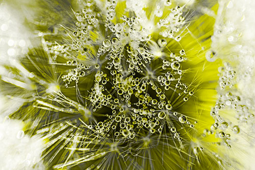 Water Dew Bubbles Among Dandelion Fluff (Yellow Tone)