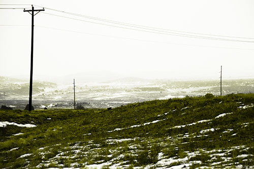 Winter Snowstorm Approaching Powerlines (Yellow Tone Photo)